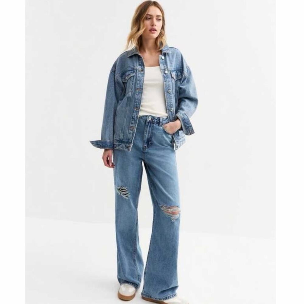 New Look Adalae Distressed Wide Leg Jeans Light Wash US 6